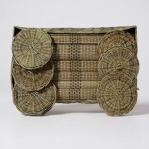 Handcrafted Wooden Wicker Placemat and Coaster Set of 6 NEW